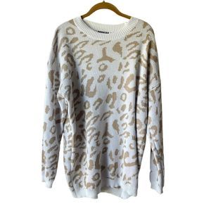 Ecowish Oversized Sweater Cream with Beige Leopard Print Size XL